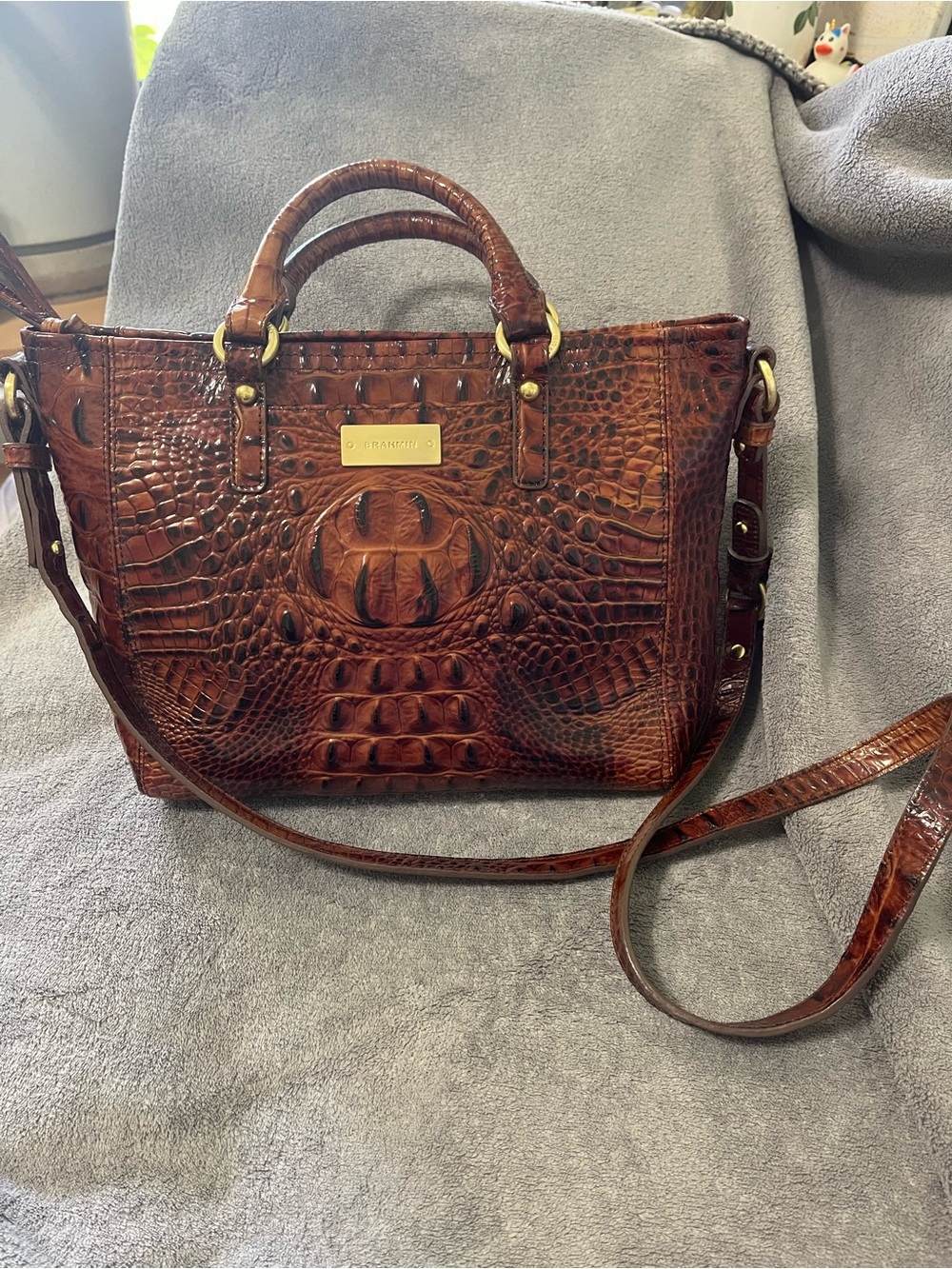 Brahmin Mini Asher Crocodile-Embossed Leather Satchel Pecan Melbourne